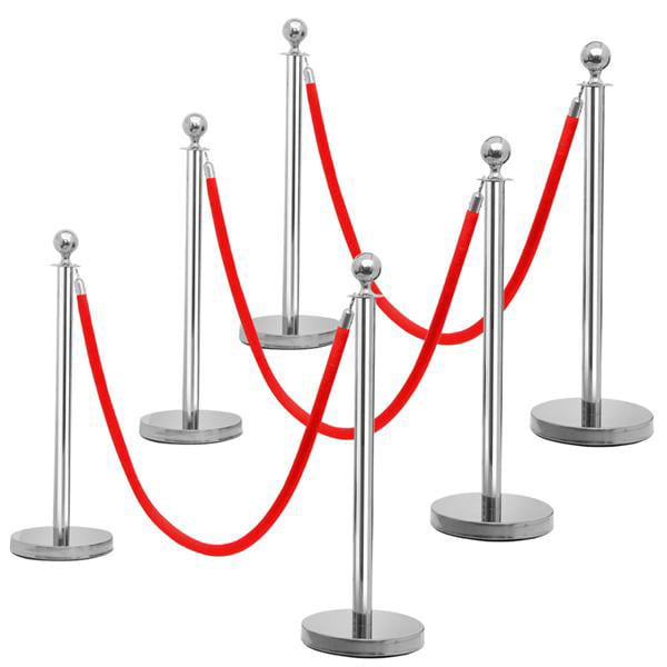Stanchion Round Top Polished Stainless Steel Crowd Control Barrier Posts 6pcs 